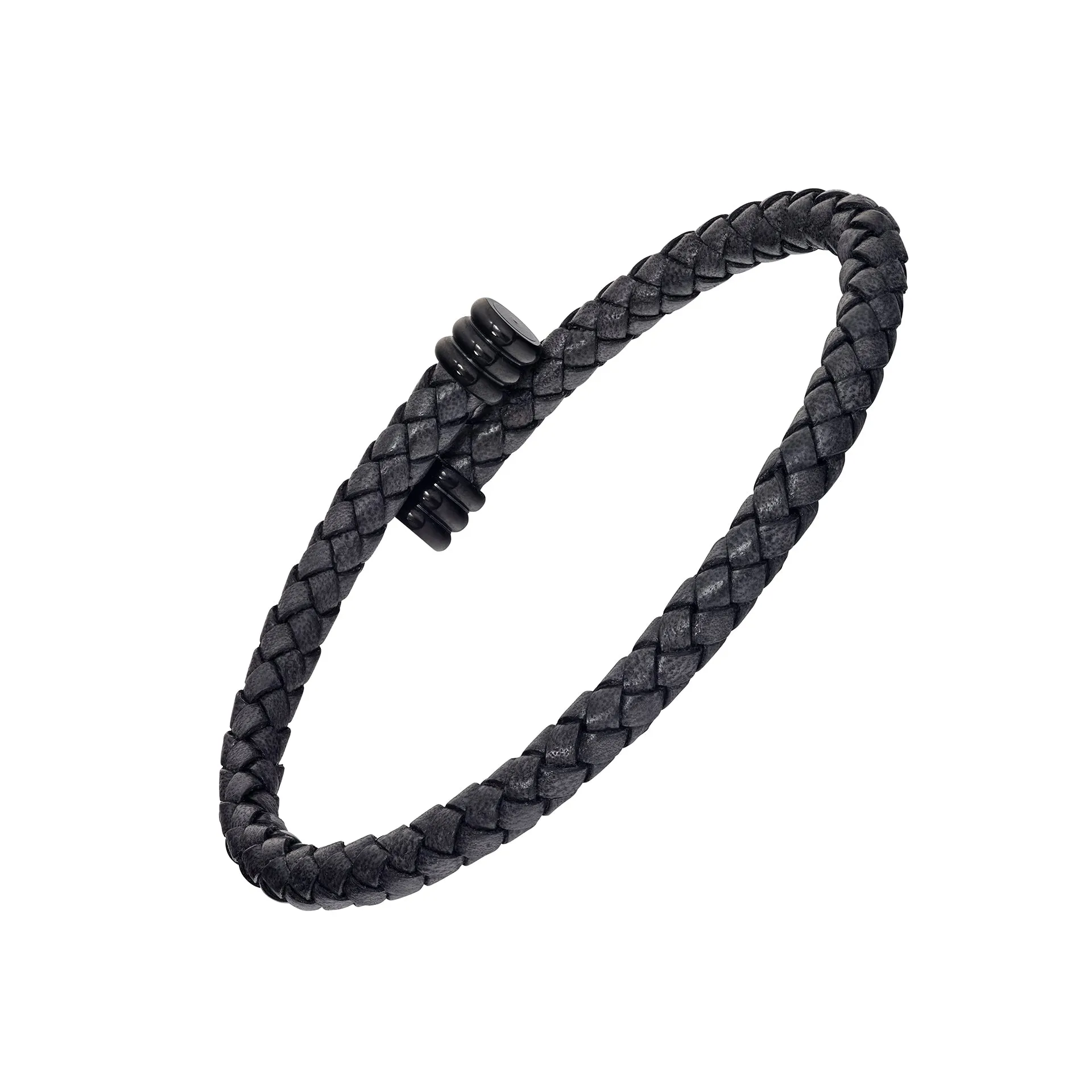 Braided Leather Bracelet with Flexible Spring Fit