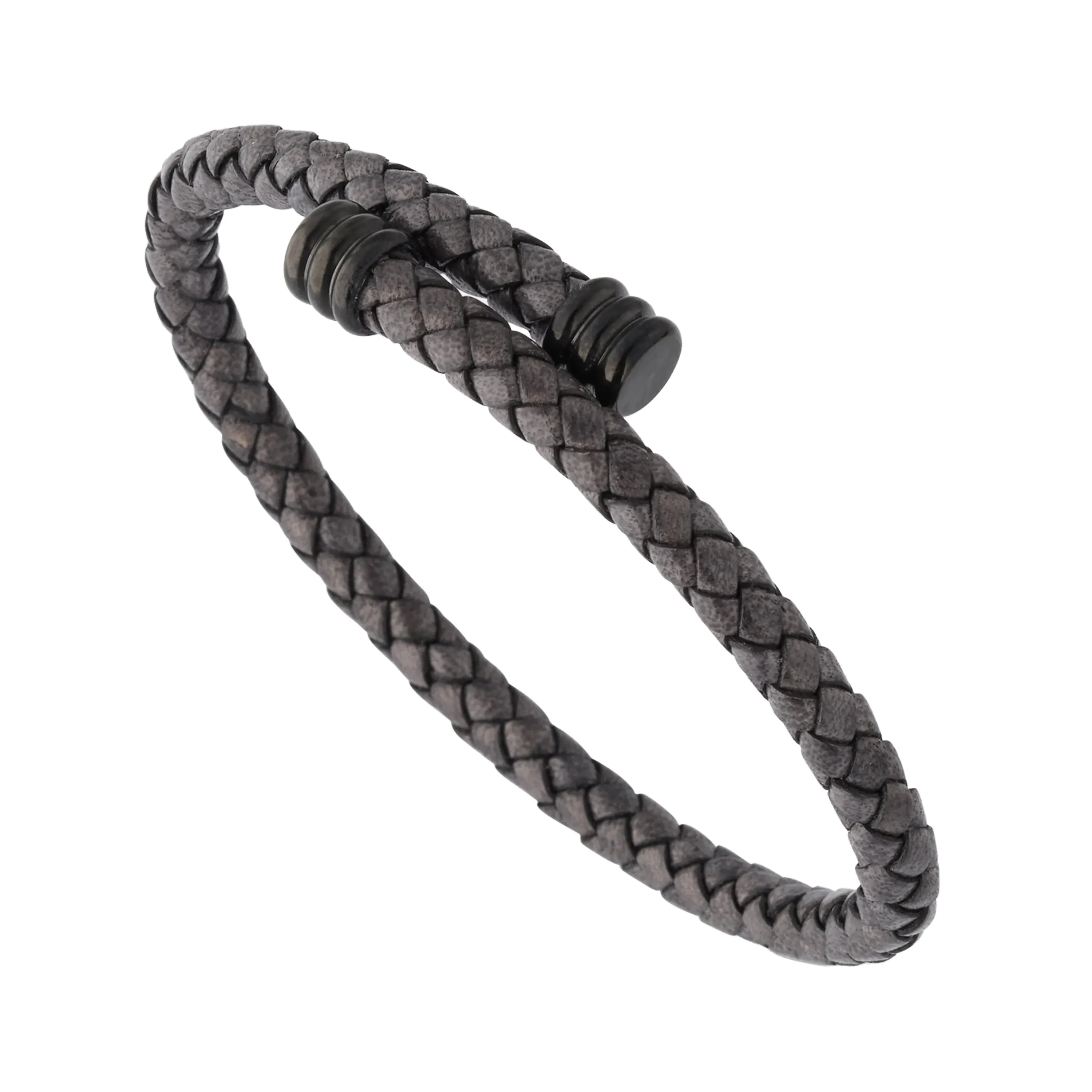 Braided Leather Bracelet with Flexible Spring Fit