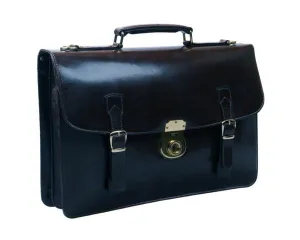 Bridle Hide Eton Briefcase With Solid Brass Lock - Black