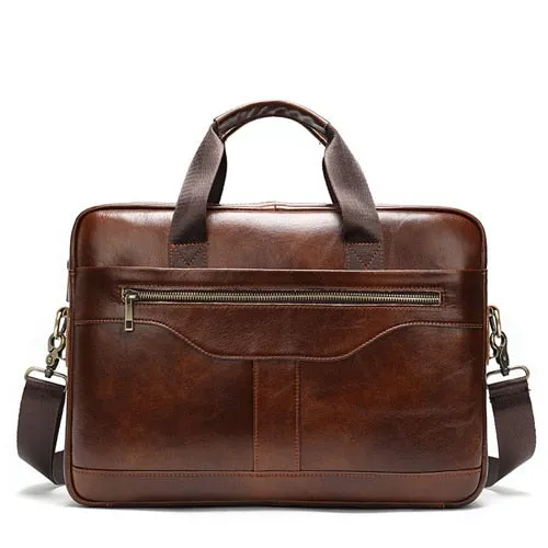 Briefcase messenger bag men's genuine leather 14'' laptop bag men's briefcases office business tote for document 8572