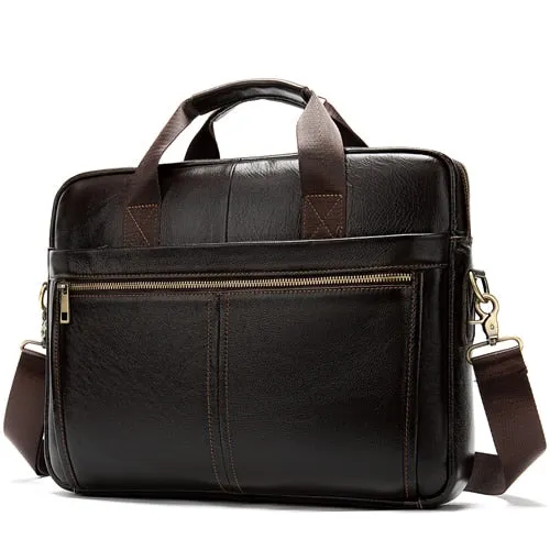 Briefcase messenger bag men's genuine leather 14'' laptop bag men's briefcases office business tote for document 8572