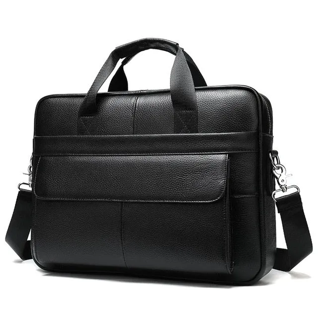 Briefcase messenger bag men's genuine leather 14'' laptop bag men's briefcases office business tote for document 8572