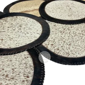 Brown & white Speckled Cowhide Placemats - 16 inches diameter - Set of two, four, six or 8 mats