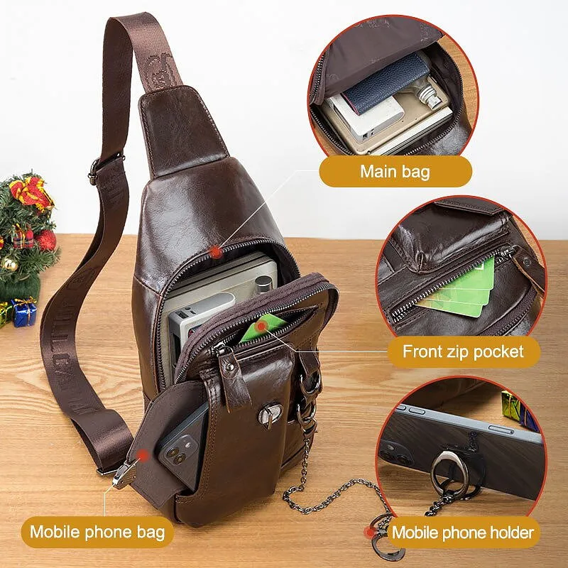 Brown Cow Genuine Leather Men Chest Bag