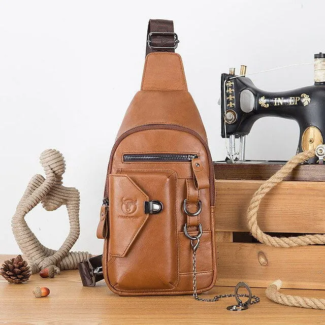 Brown Cow Genuine Leather Men Chest Bag