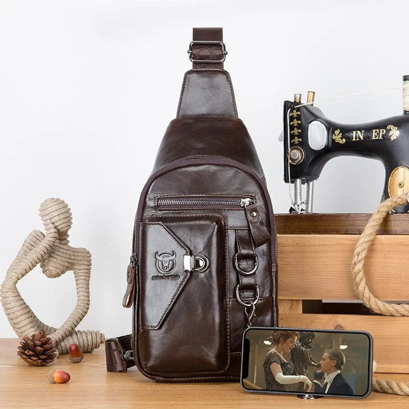 Brown Cow Genuine Leather Men Chest Bag