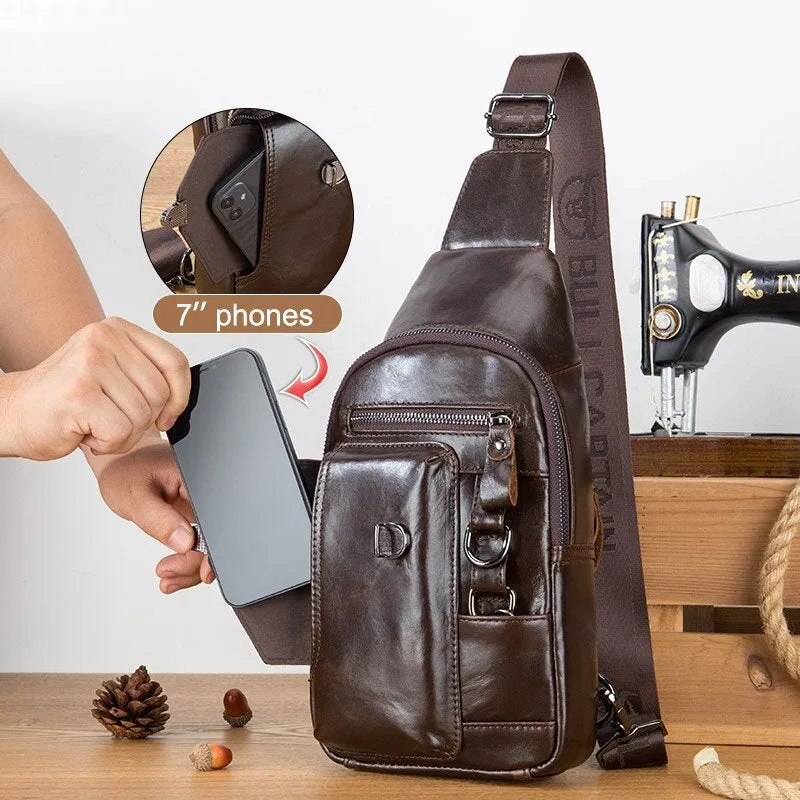 Brown Cow Genuine Leather Men Chest Bag