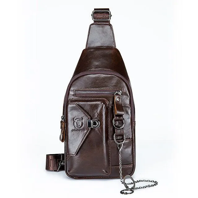 Brown Cow Genuine Leather Men Chest Bag