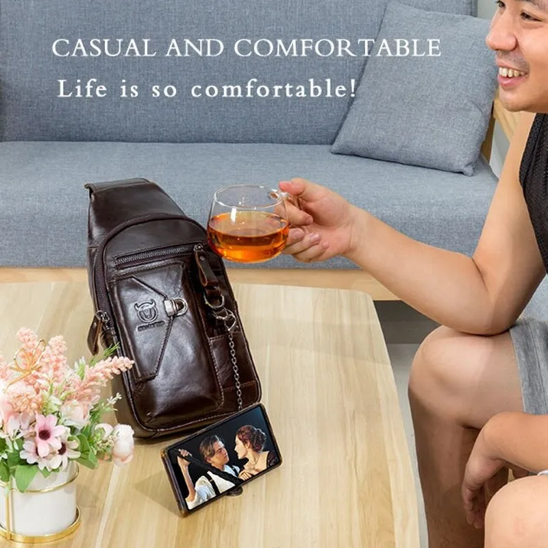 Brown Cow Genuine Leather Men Chest Bag