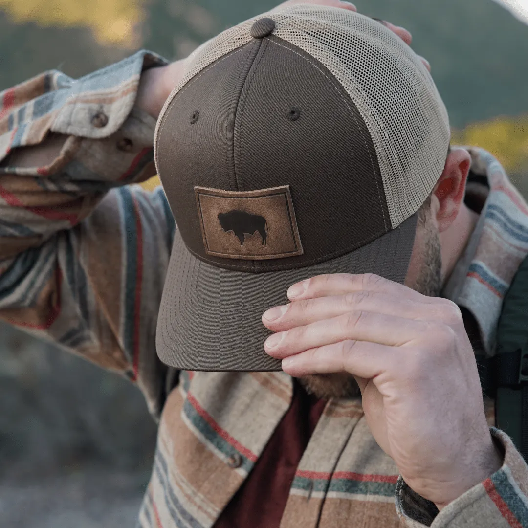 Buffalo Hat | Leather Patch Trucker Hat