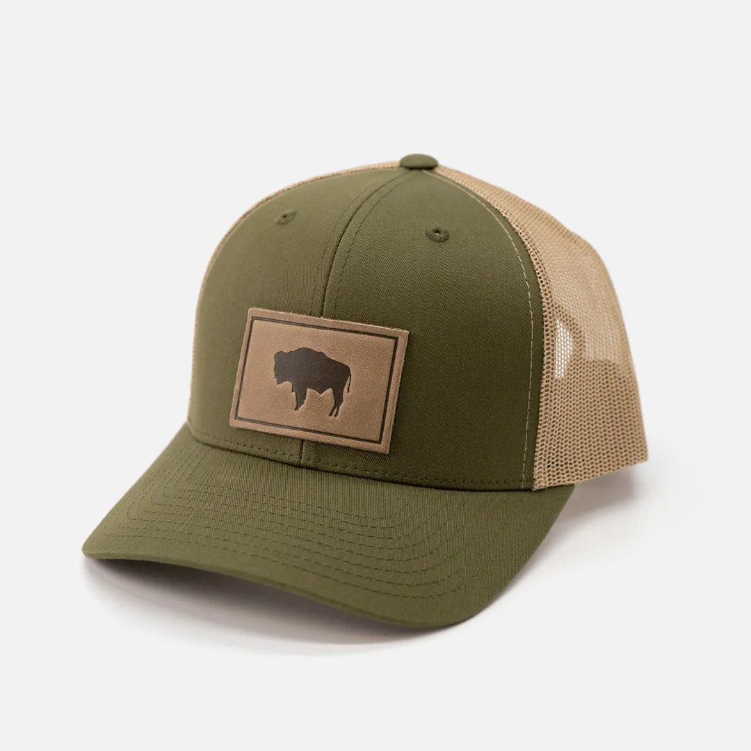 Buffalo Hat | Leather Patch Trucker Hat