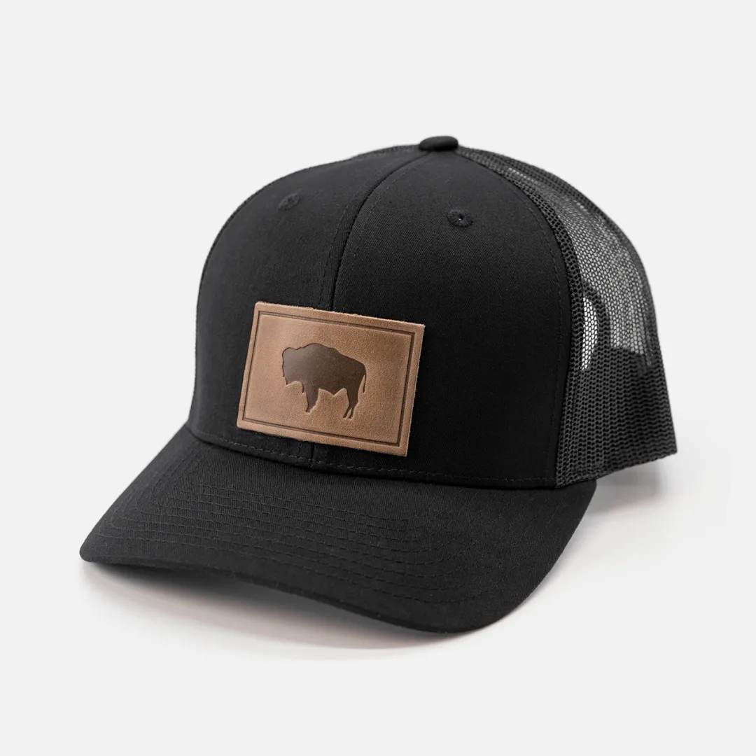 Buffalo Hat | Leather Patch Trucker Hat