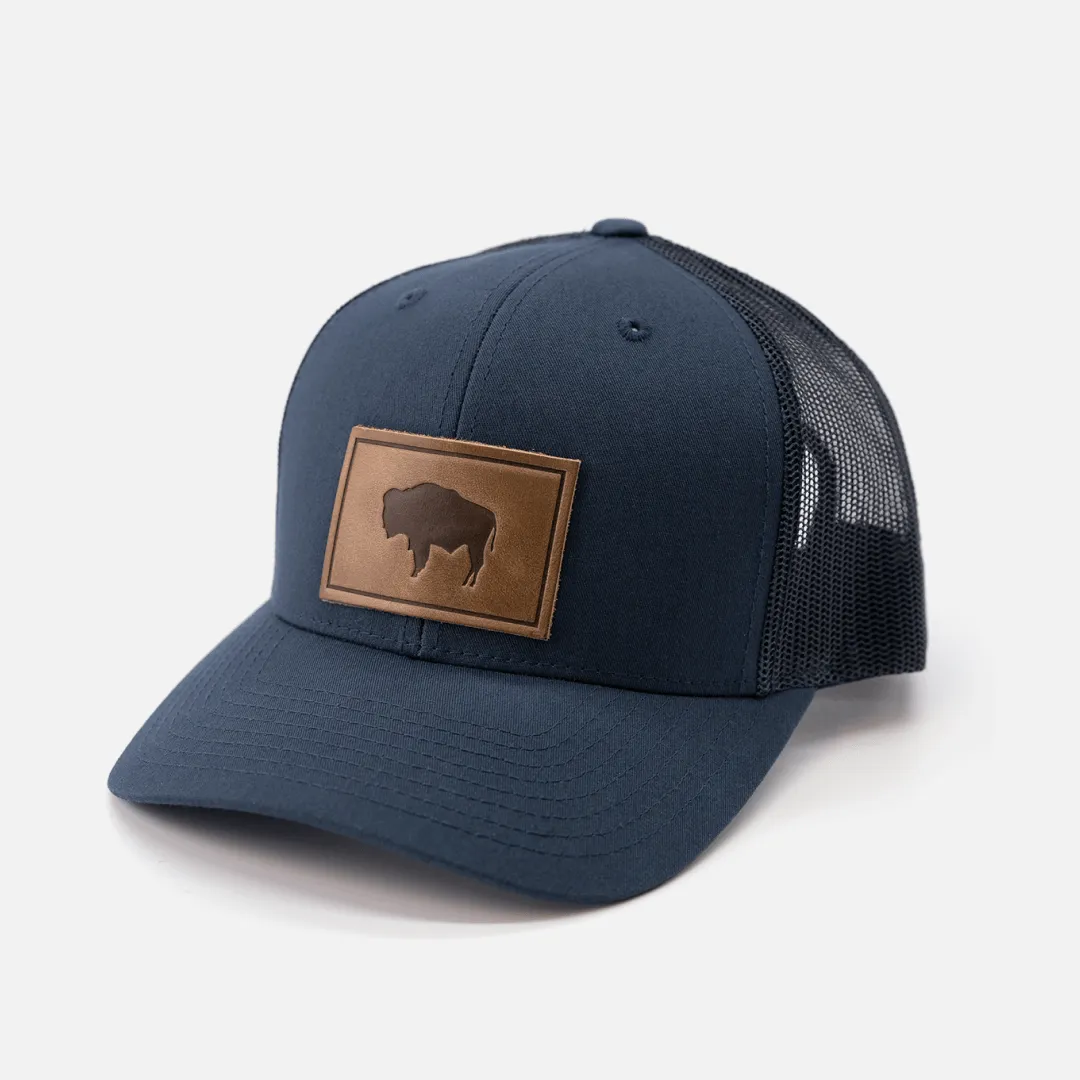Buffalo Hat | Leather Patch Trucker Hat