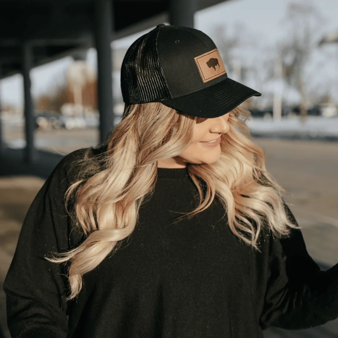 Buffalo Hat | Leather Patch Trucker Hat