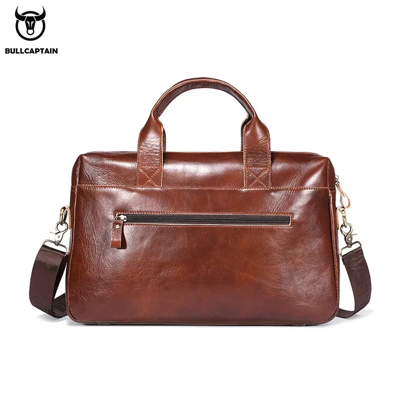 BULLCAPTAIN Men's Leather Briefcase Can Be Used For 15.5-Inch Notebook Large-Capacity Work Bags Business Shoulder Messenger Bag