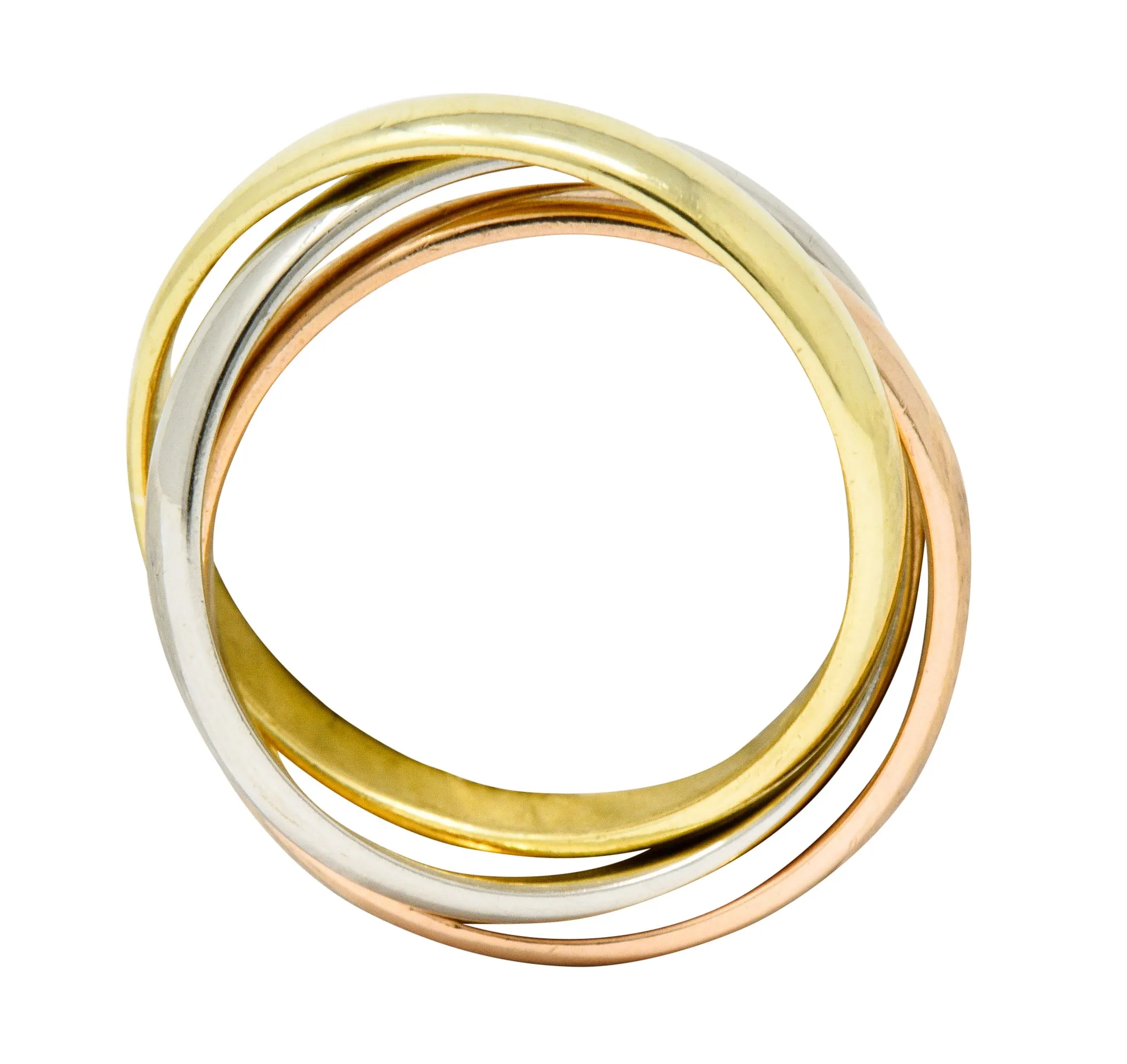 Cartier 18 Karat Tri-Colored Gold Unisex Trinity Rolling Ring