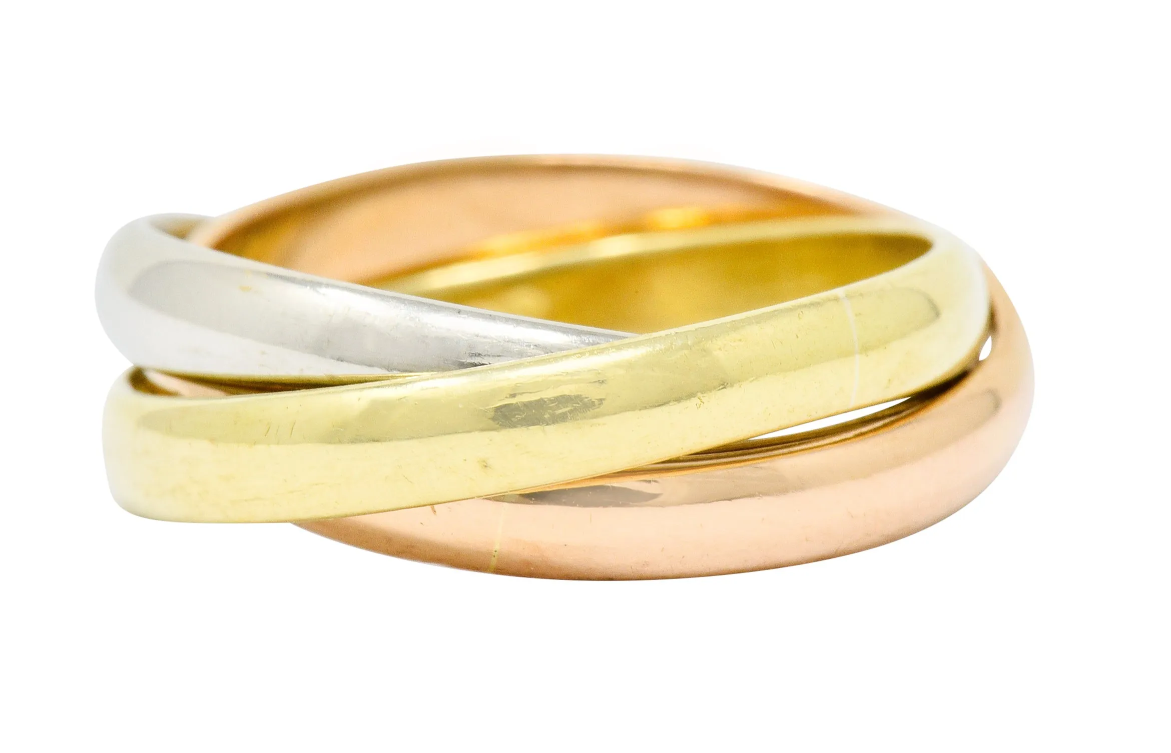 Cartier 18 Karat Tri-Colored Gold Unisex Trinity Rolling Ring