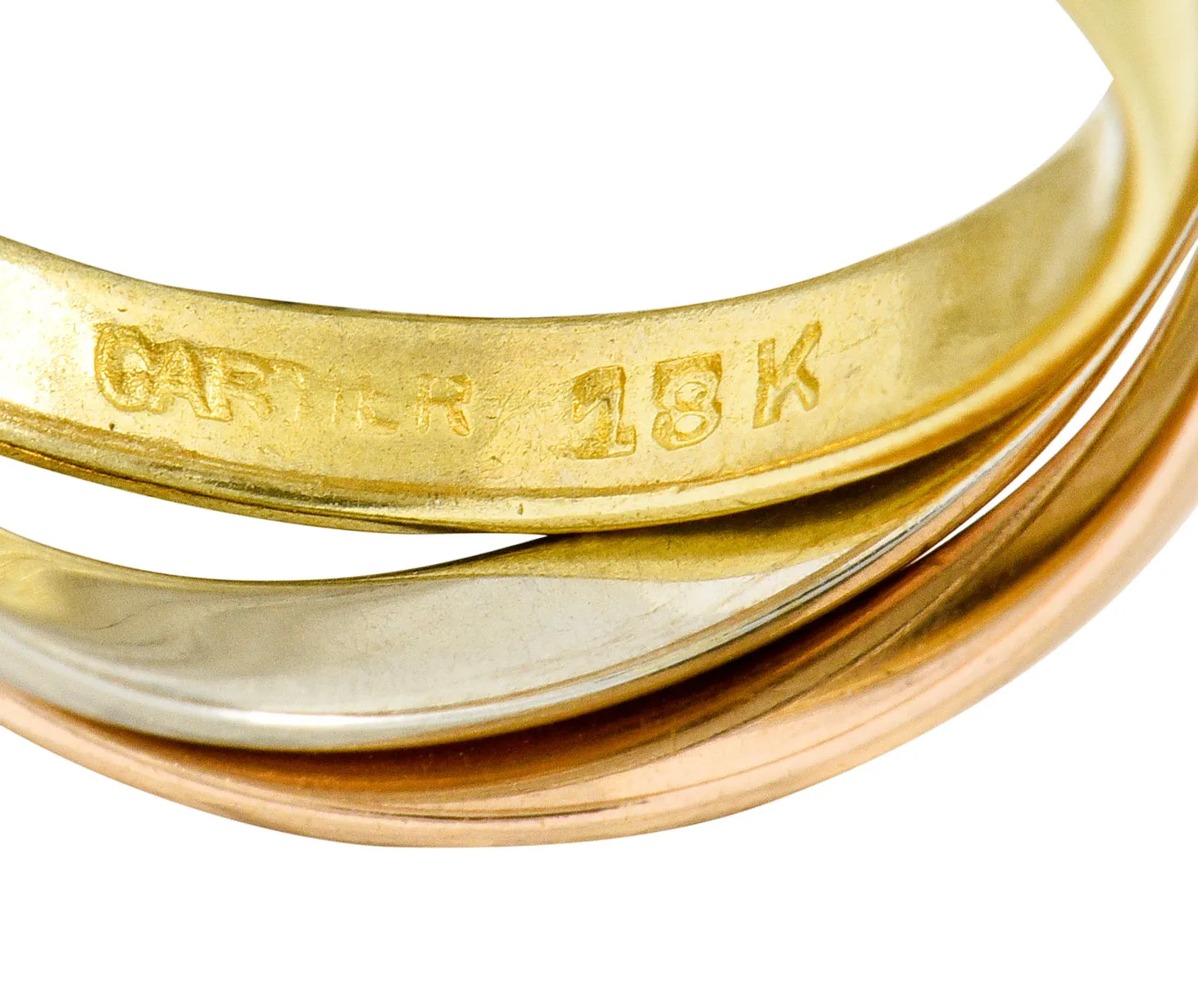 Cartier 18 Karat Tri-Colored Gold Unisex Trinity Rolling Ring