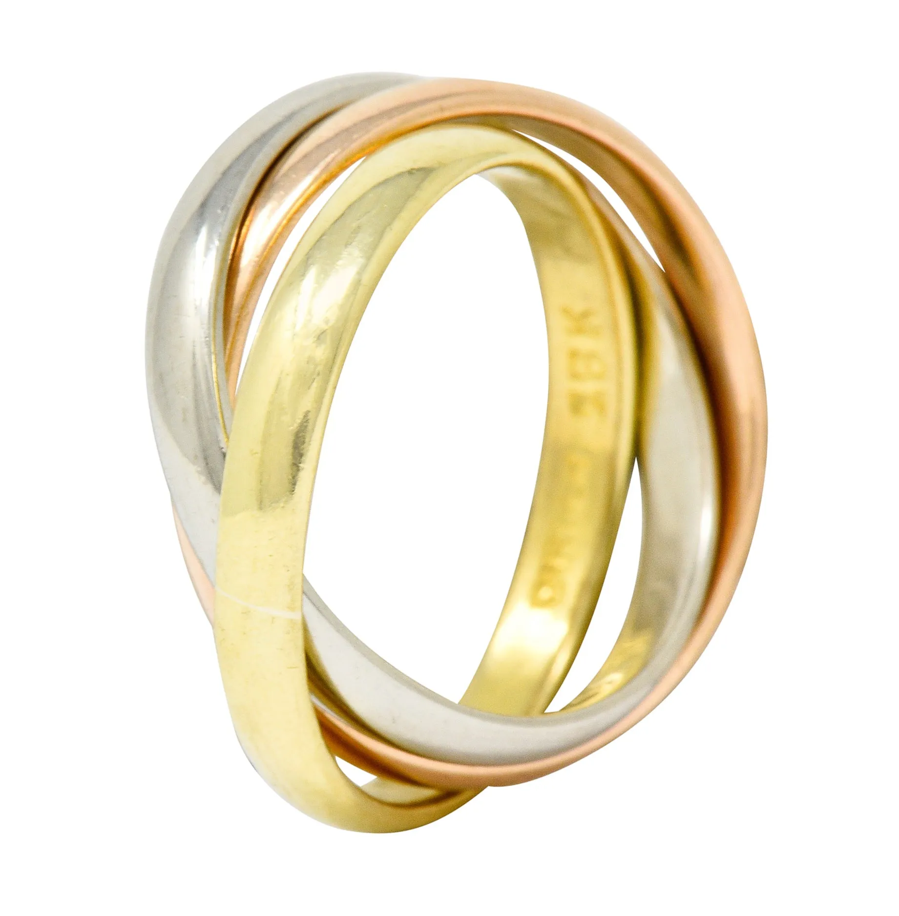 Cartier 18 Karat Tri-Colored Gold Unisex Trinity Rolling Ring