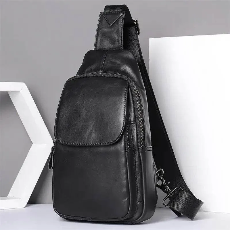 Casual Men Bags Leather Chest Bag Crossbody Cowhide Shoulder