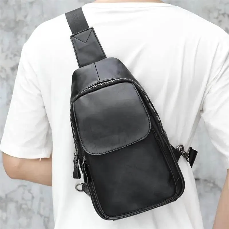 Casual Men Bags Leather Chest Bag Crossbody Cowhide Shoulder