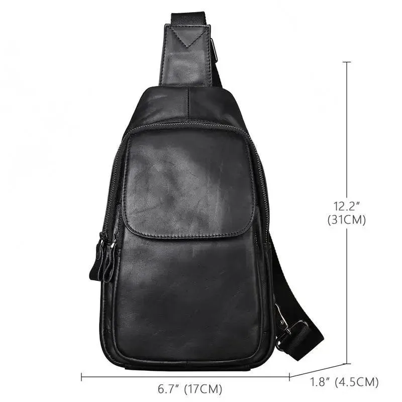 Casual Men Bags Leather Chest Bag Crossbody Cowhide Shoulder