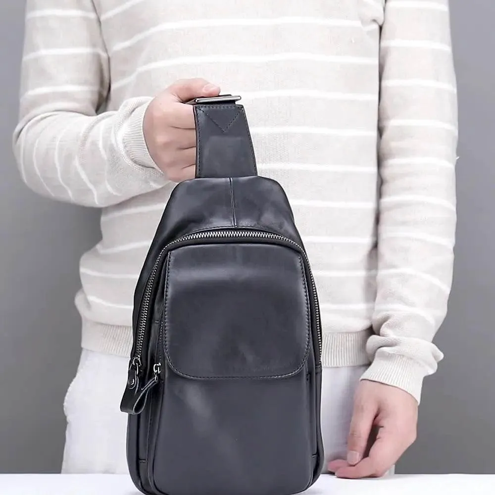 Casual Men Bags Leather Chest Bag Crossbody Cowhide Shoulder