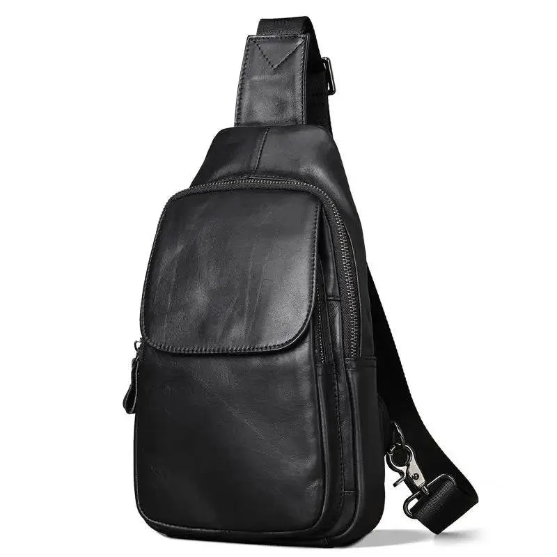 Casual Men Bags Leather Chest Bag Crossbody Cowhide Shoulder