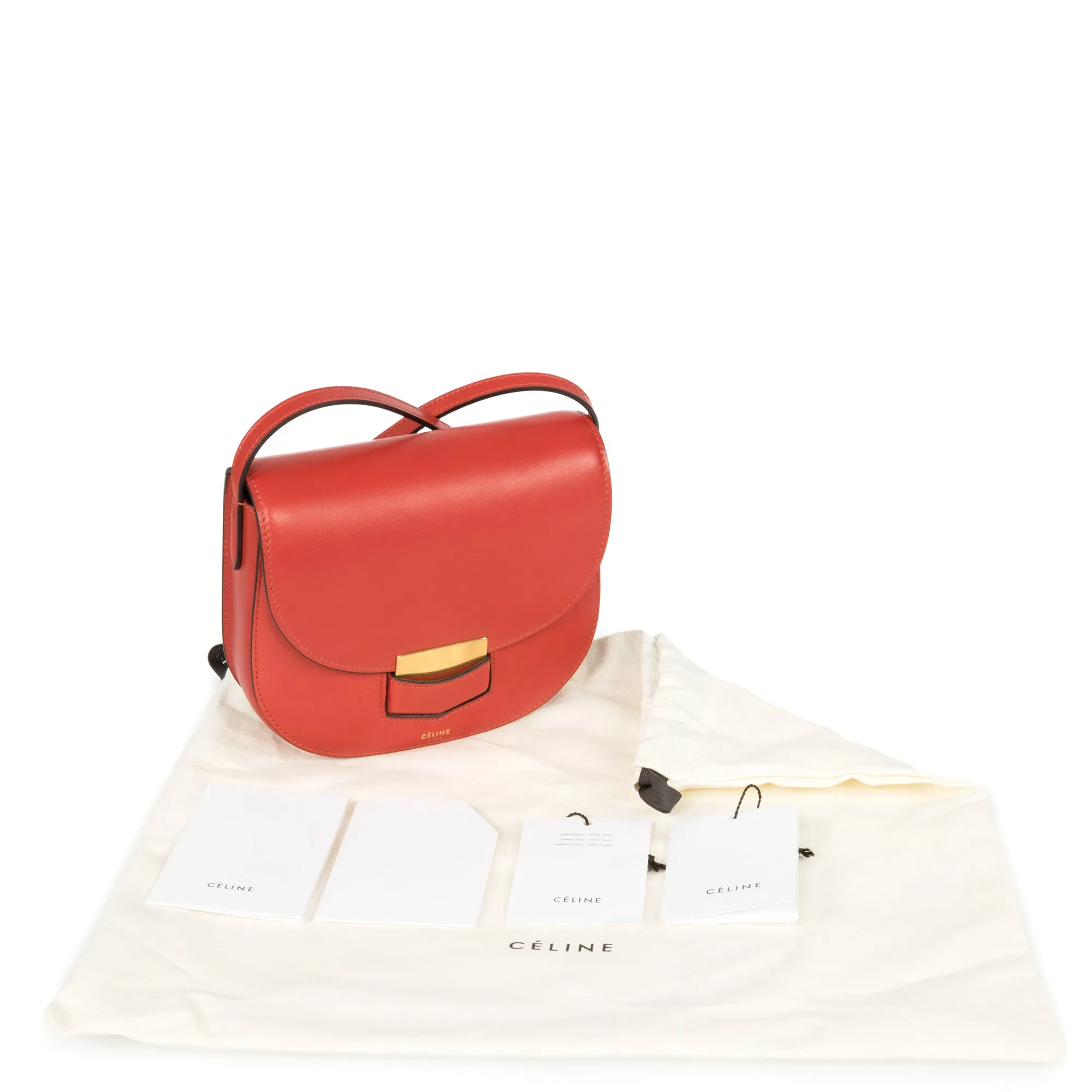 Celine Trotteur Small Red Calfskin Leather Crossbody Handbag