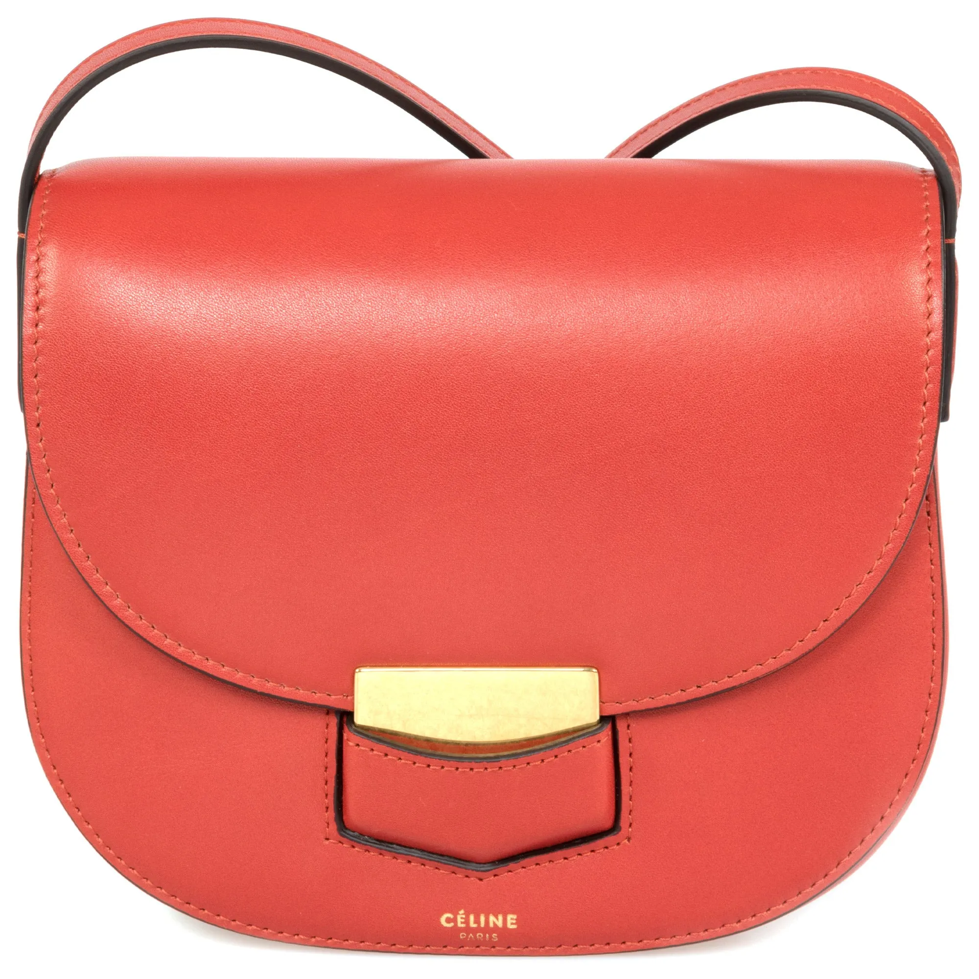 Celine Trotteur Small Red Calfskin Leather Crossbody Handbag