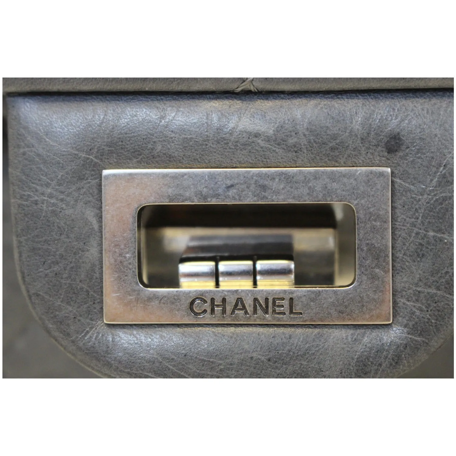 CHANEL 2.55 Reissue Mademoiselle Lock Calfskin Leather Shoulder Bag Grey