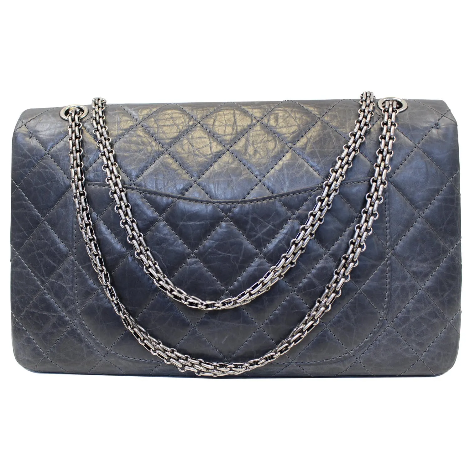 CHANEL 2.55 Reissue Mademoiselle Lock Calfskin Leather Shoulder Bag Grey