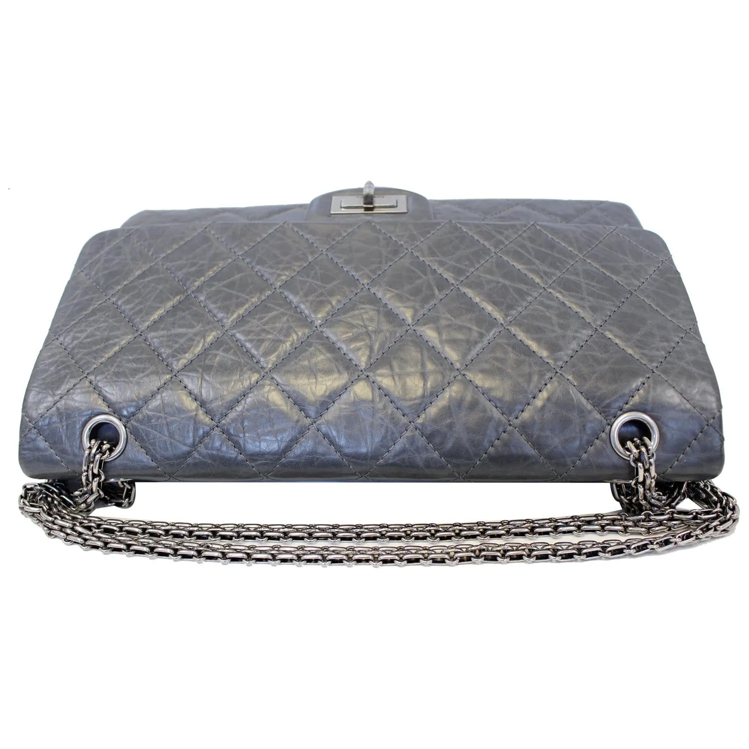 CHANEL 2.55 Reissue Mademoiselle Lock Calfskin Leather Shoulder Bag Grey