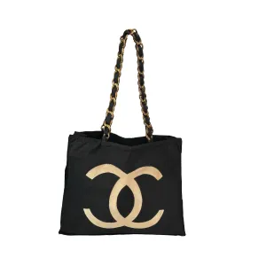 Chanel Black Jumbo Logo Chain Tote