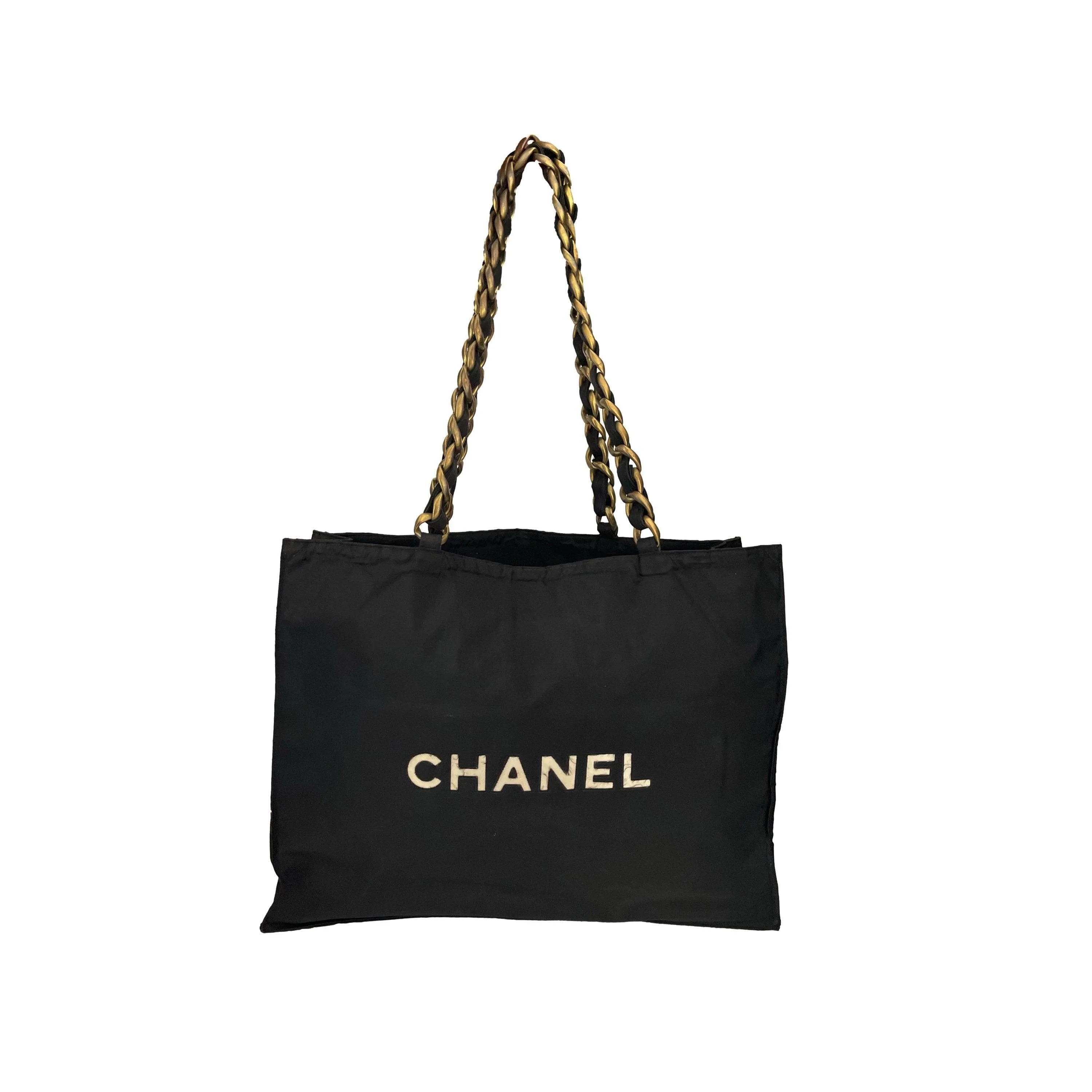 Chanel Black Jumbo Logo Chain Tote