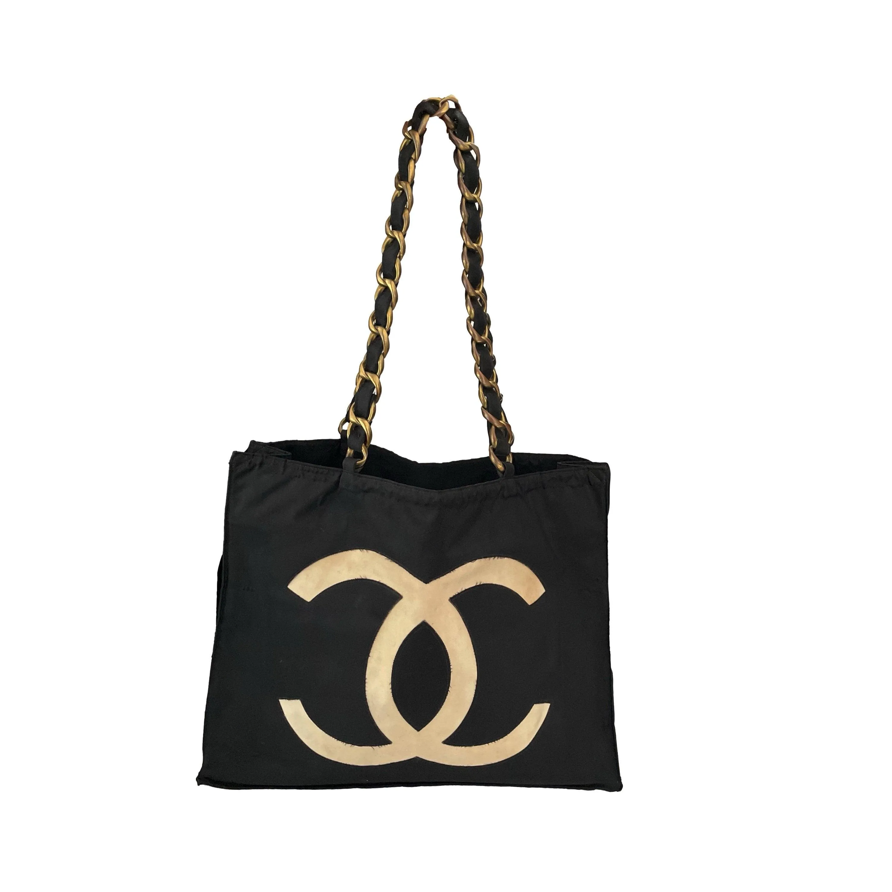 Chanel Black Jumbo Logo Chain Tote