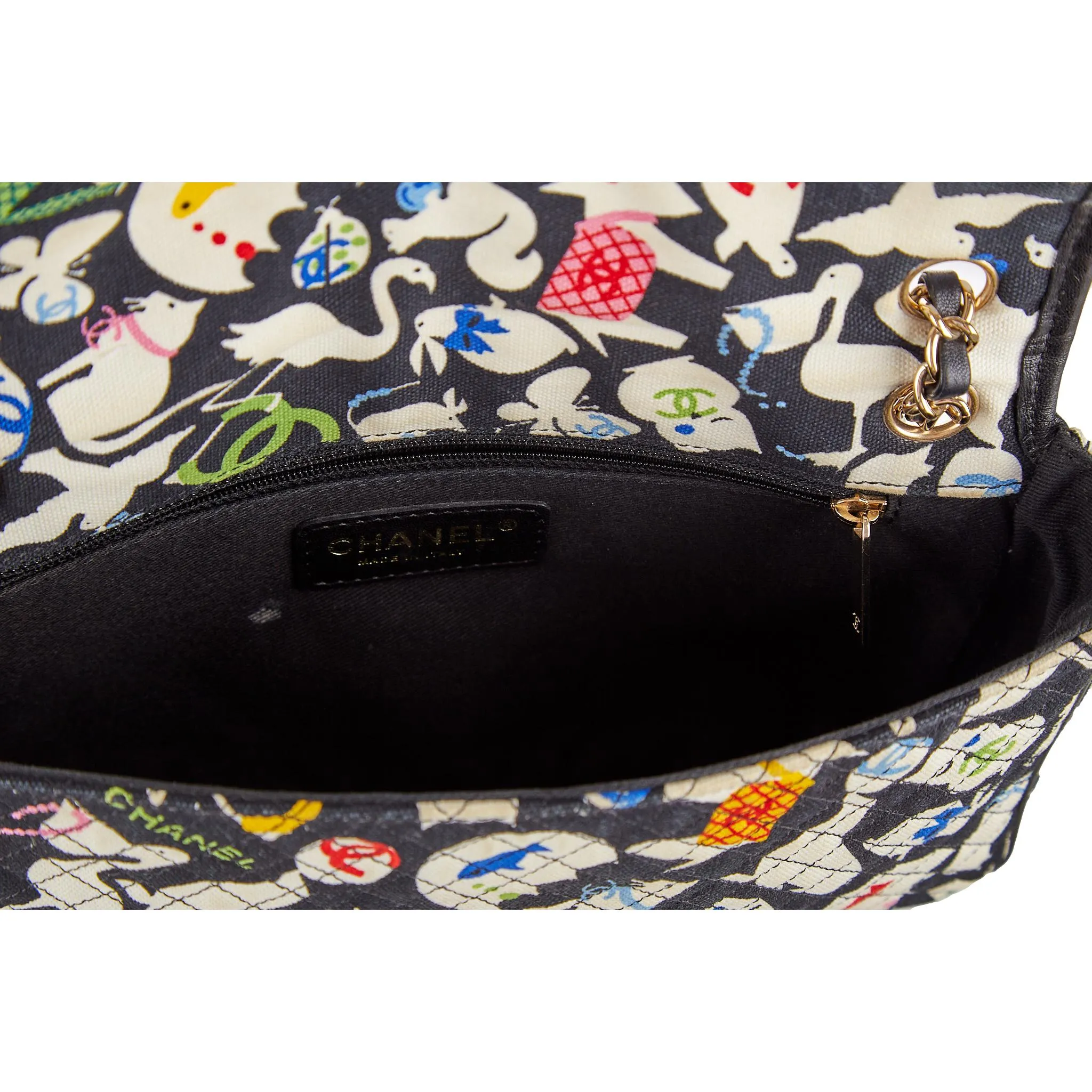 Chanel Black Logo Animal Print Shoulder Bag