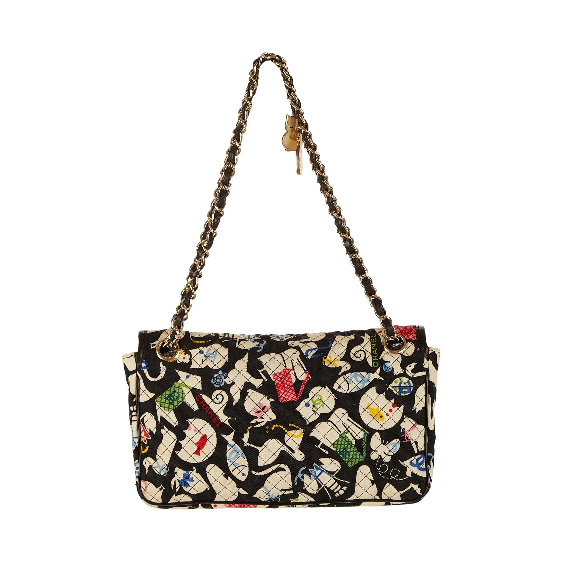 Chanel Black Logo Animal Print Shoulder Bag