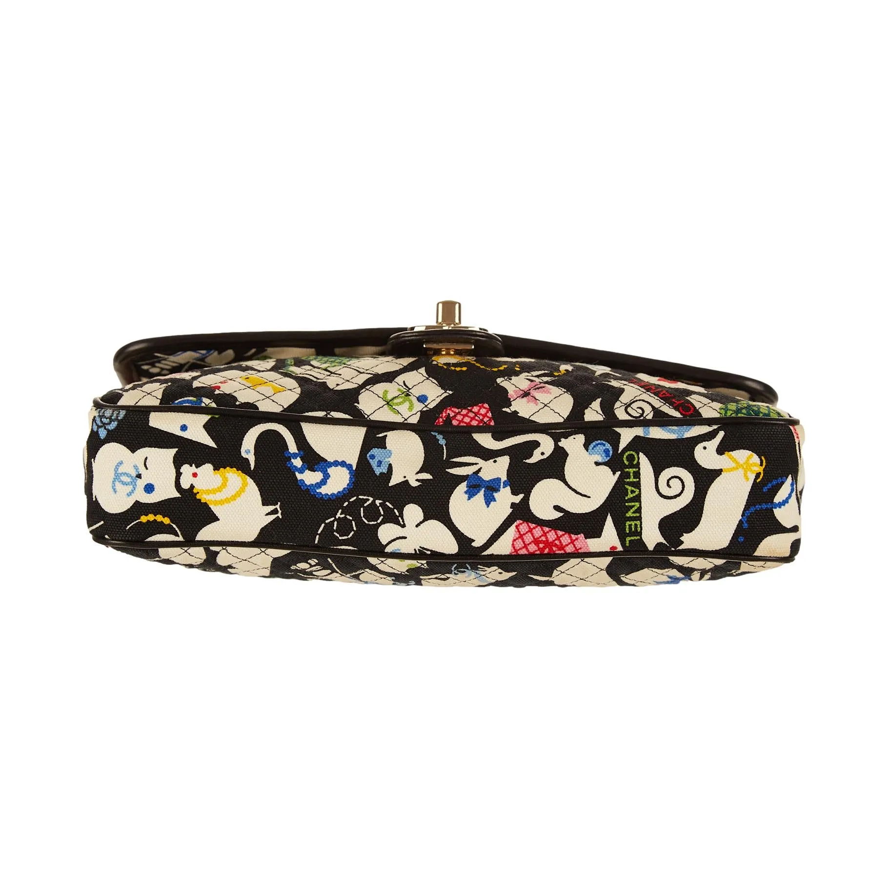 Chanel Black Logo Animal Print Shoulder Bag