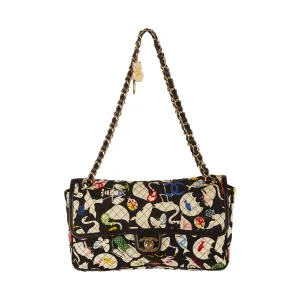 Chanel Black Logo Animal Print Shoulder Bag