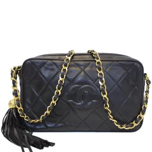 CHANEL Camera Tassel Lambskin Leather Shoulder Bag Black
