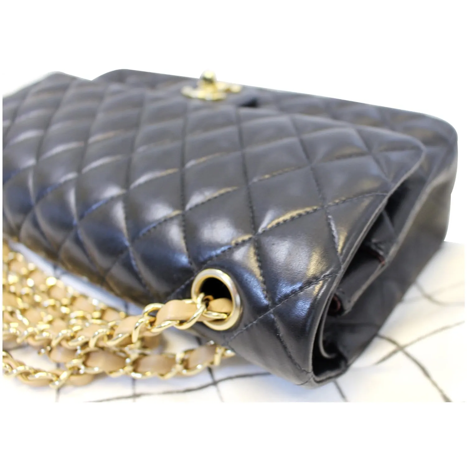 CHANEL Classic Jumbo Quilted Lambskin Leather Double Flap Shoulder Bag