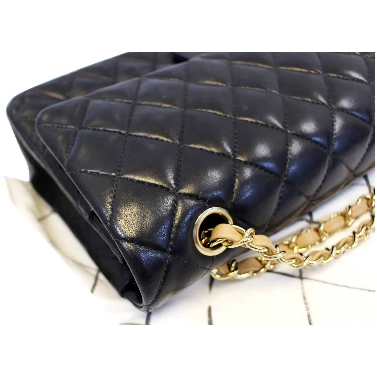 CHANEL Classic Jumbo Quilted Lambskin Leather Double Flap Shoulder Bag