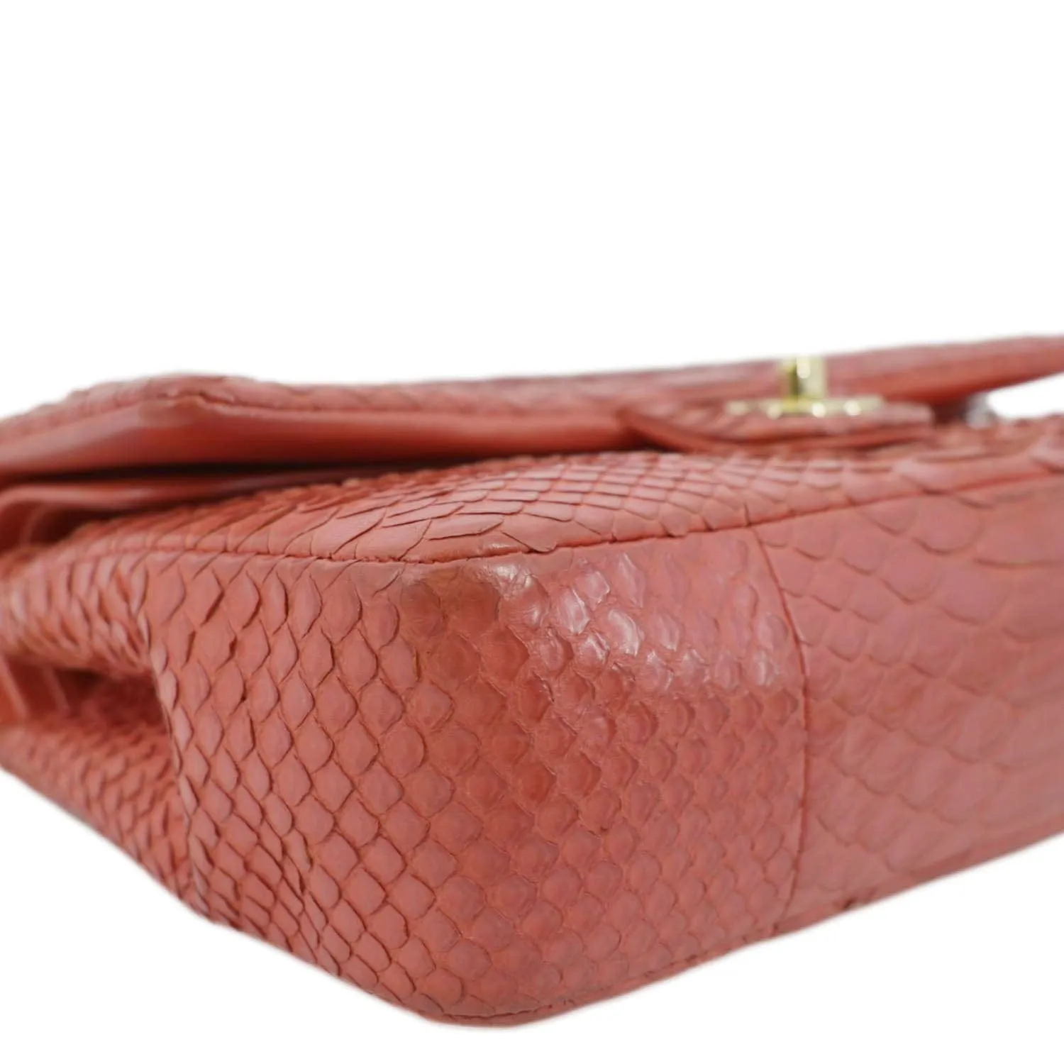CHANEL Classic Medium Double Flap Python Leather Shoulder Bag Red