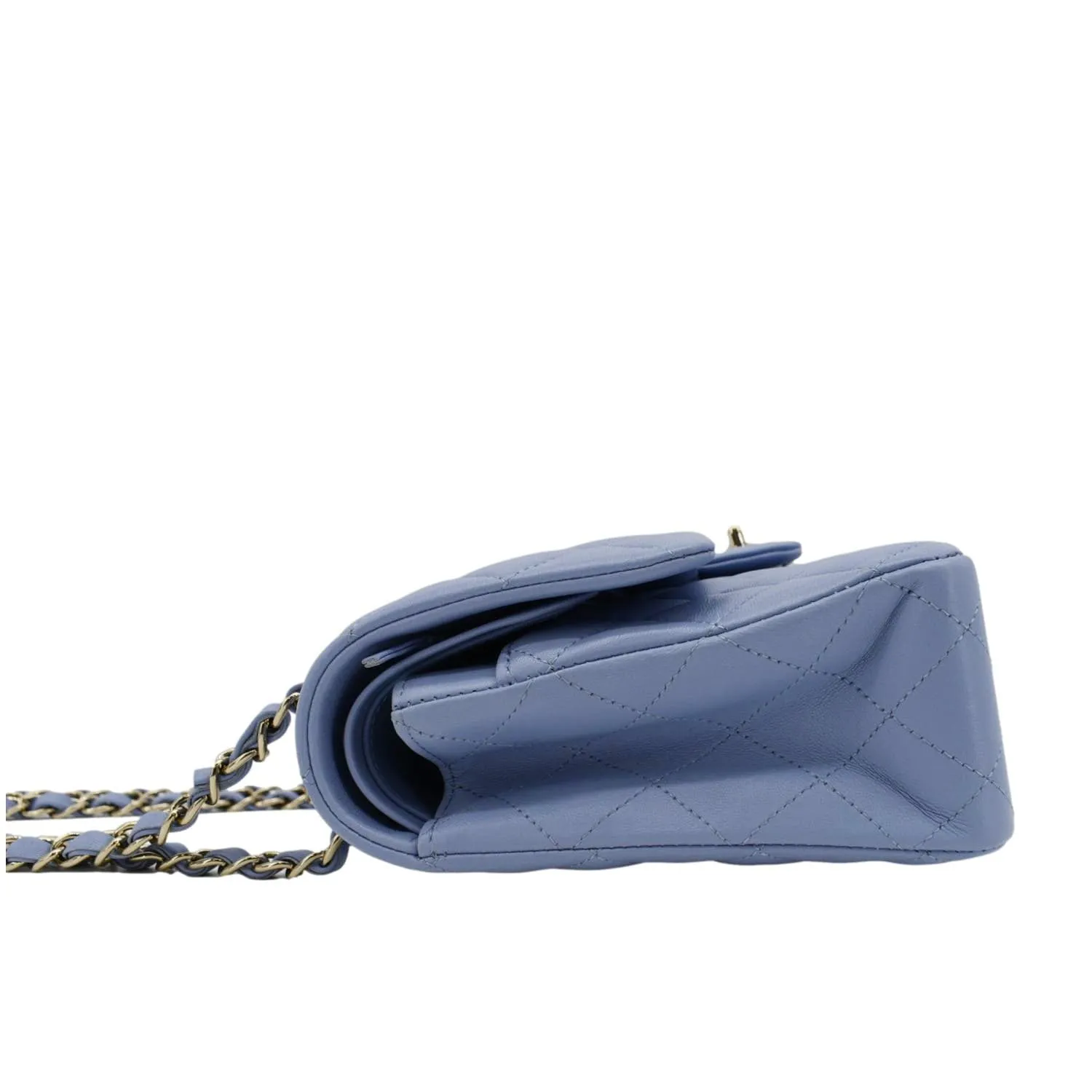 Chanel Classic Medium Double Flap Quilted Leather Shoulder Bag Light Blue