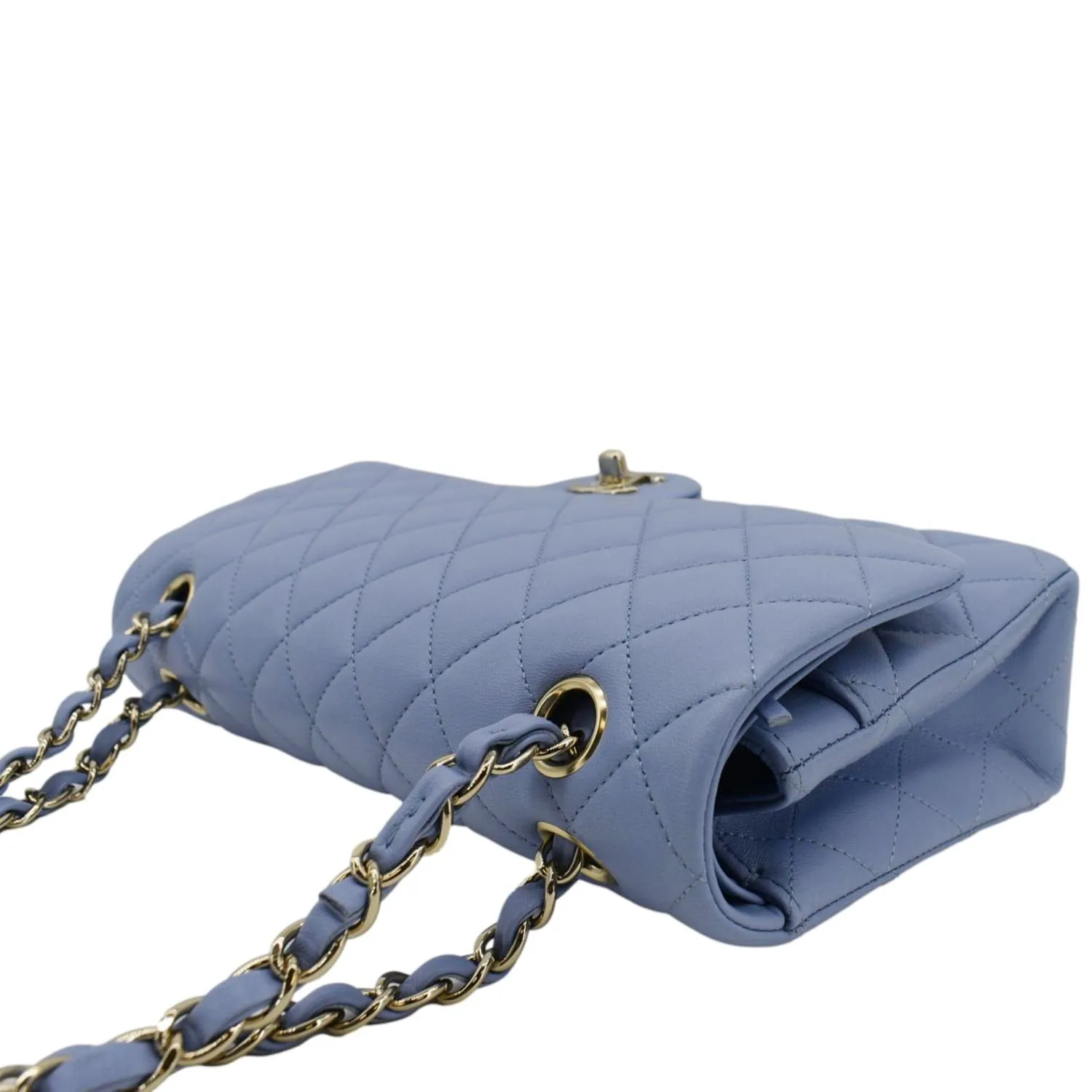 Chanel Classic Medium Double Flap Quilted Leather Shoulder Bag Light Blue