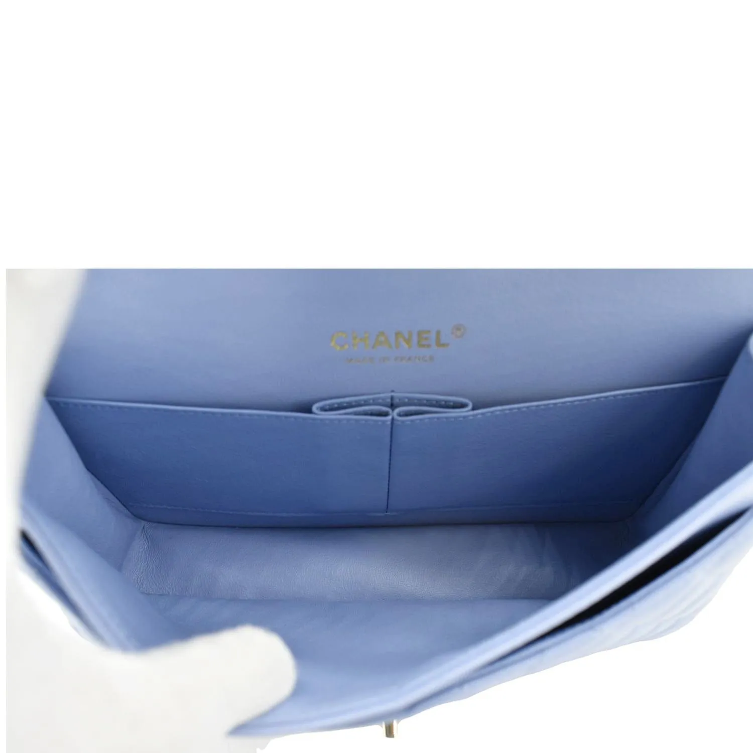 Chanel Classic Medium Double Flap Quilted Leather Shoulder Bag Light Blue