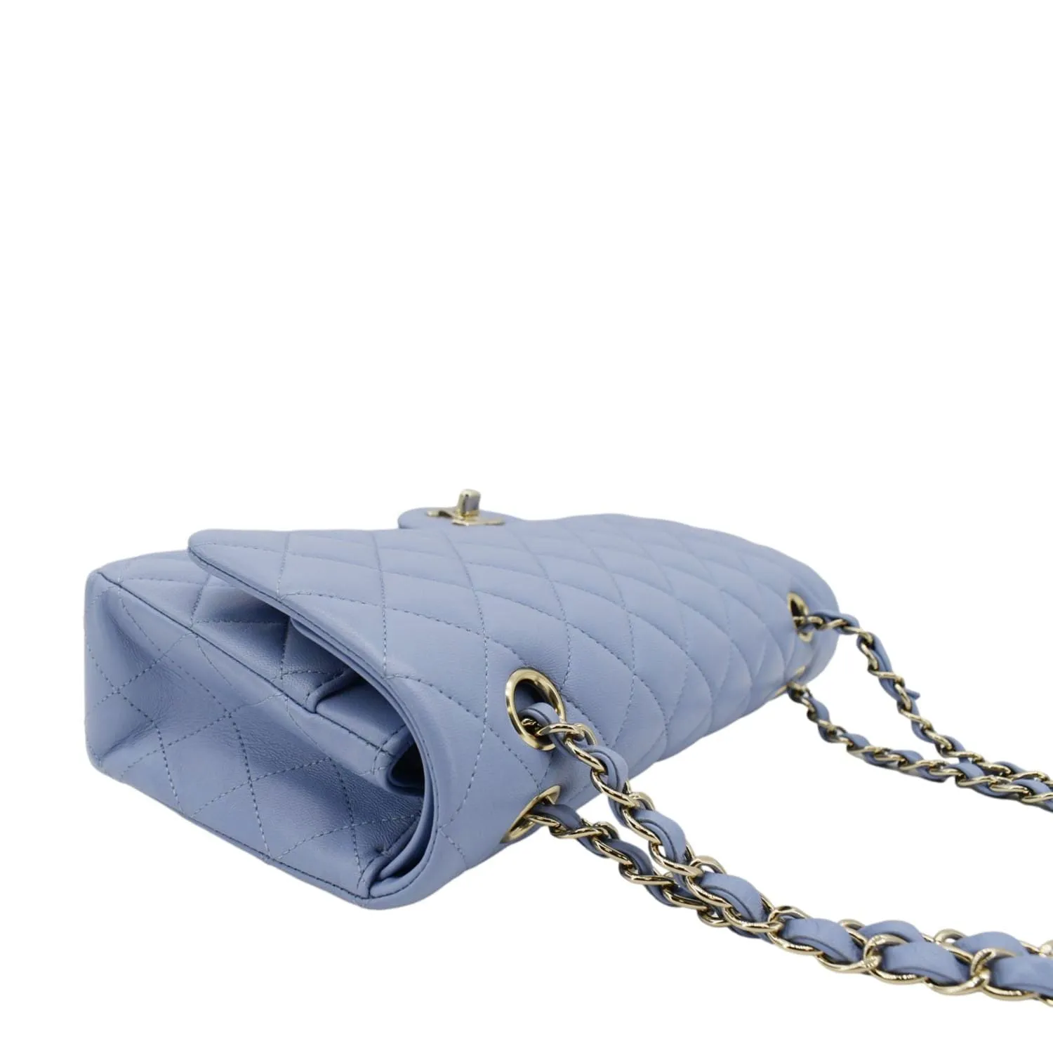 Chanel Classic Medium Double Flap Quilted Leather Shoulder Bag Light Blue