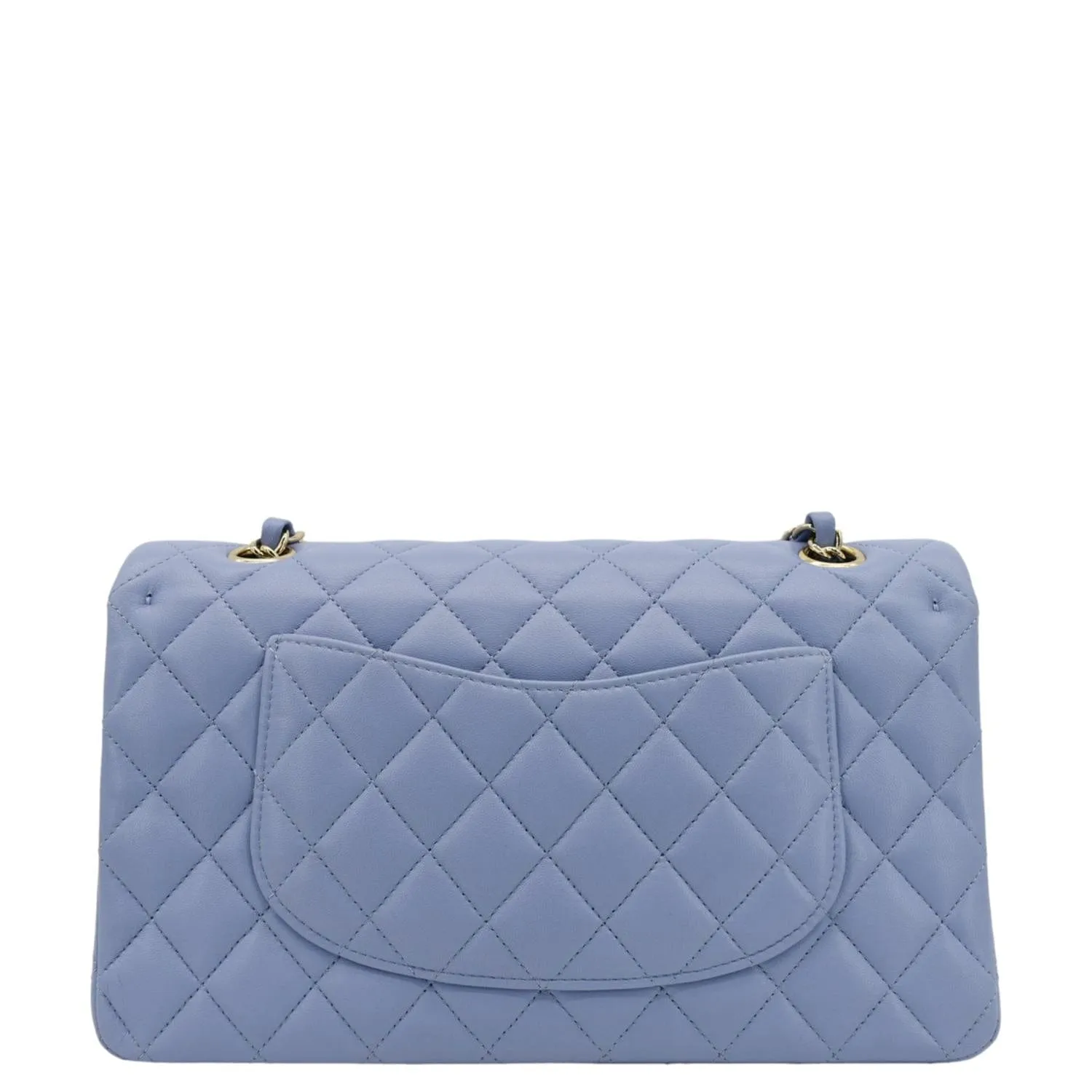 Chanel Classic Medium Double Flap Quilted Leather Shoulder Bag Light Blue