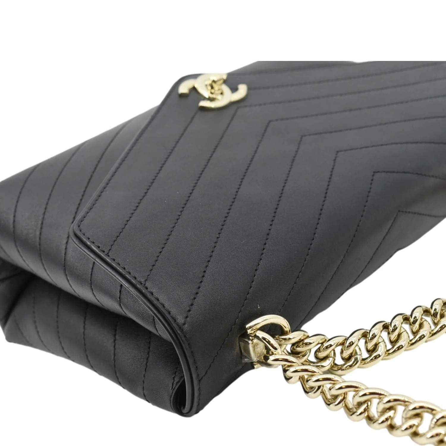 CHANEL Coco Flap Chevron  Stitched Leather Shoulder Bag Black
